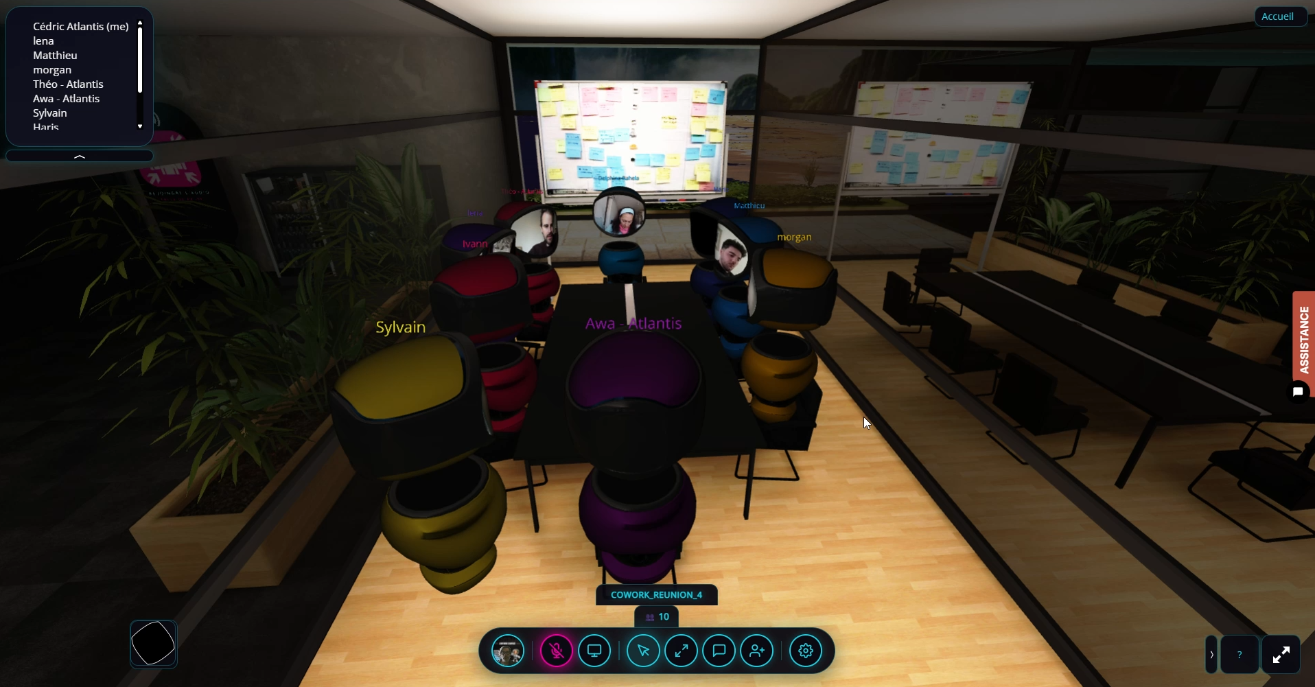 Réunion de brainstorming avec avatars ATLANTIS en visioconférence